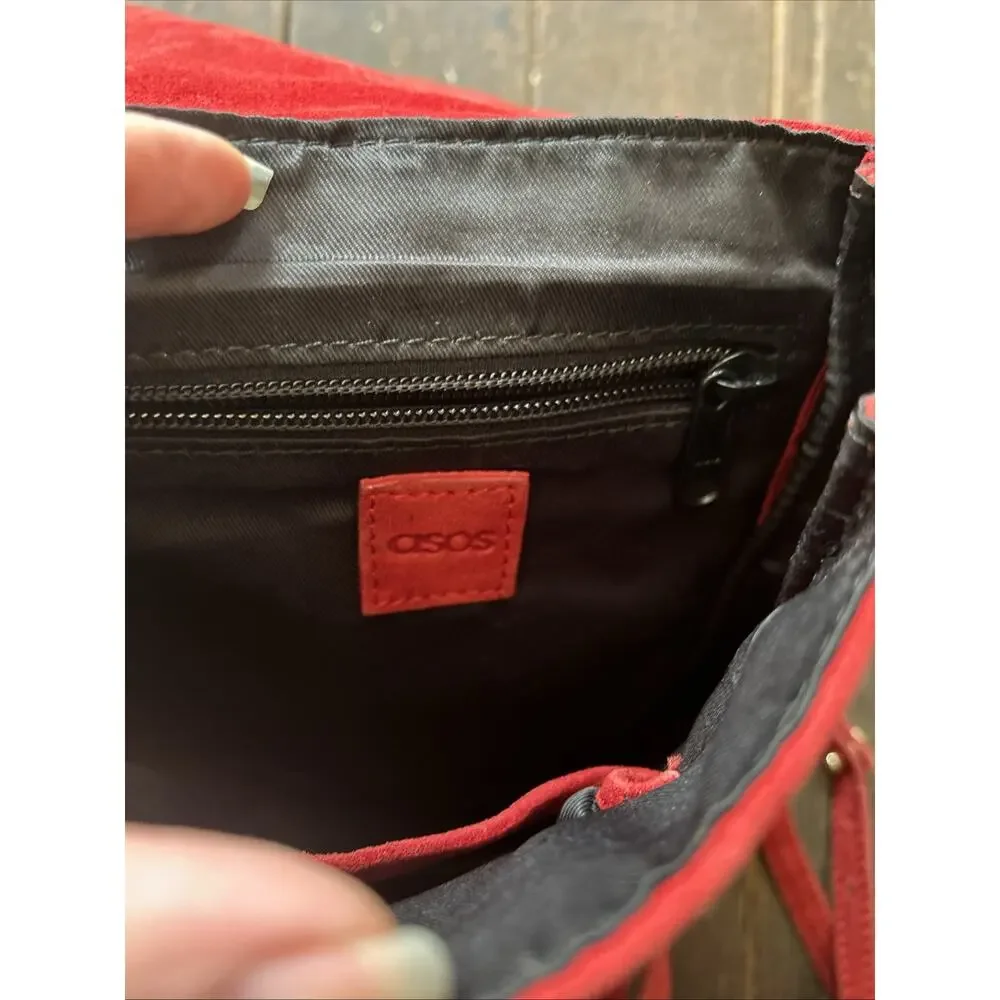 ASOS Red Suede Leather Small Backpack Preowned Women's Bag - Picture 9 of 9